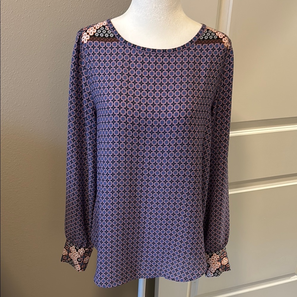 Loft Floral Blouse, Unique Sleeves and Collar Print Detail, Versatile Top, S
